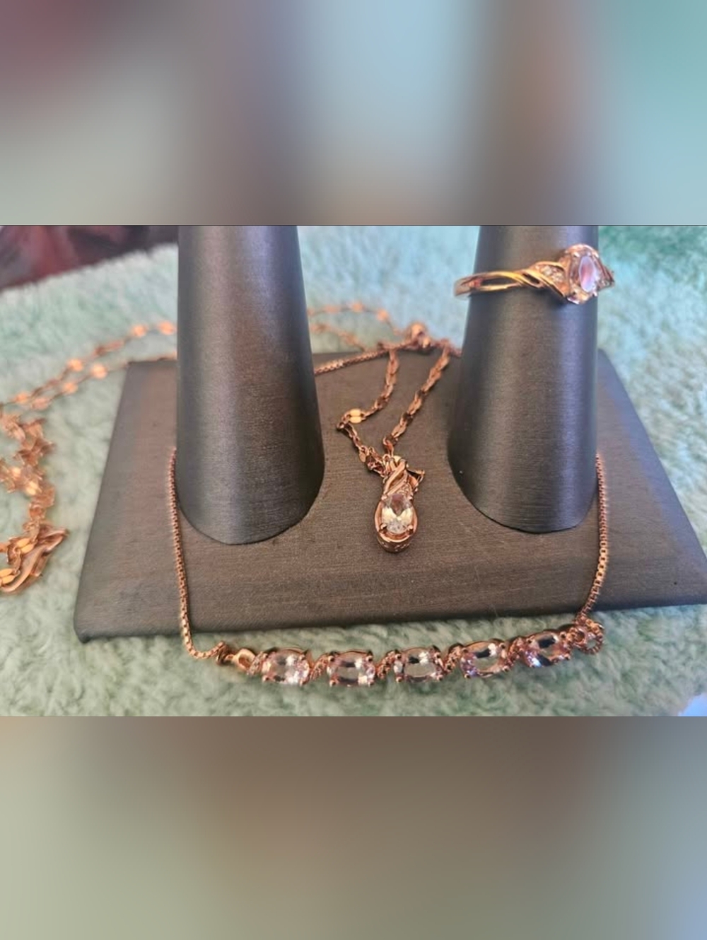 Peach Morganite Ring, Bracelet & Necklace Rose Gold over Sterling Silver 925